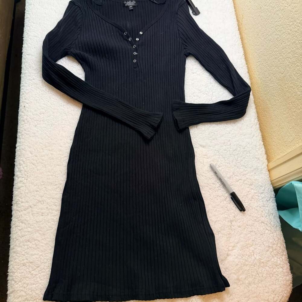 Topshop Ribbed Long Sleeve Henley Midi Dress US 10
